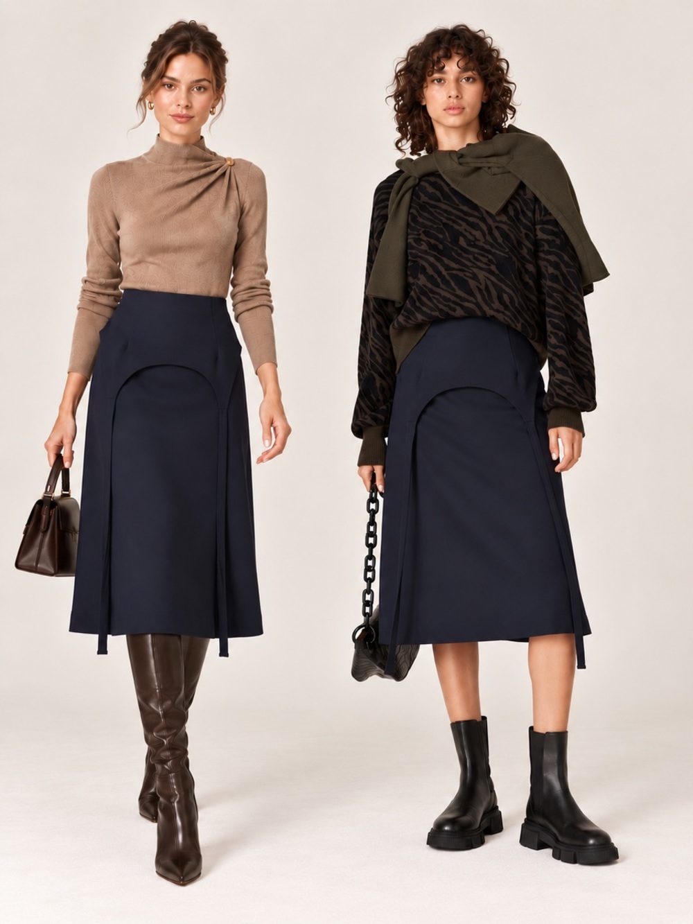 Sandy Liang Alper Skirt Navy Garter Midi Skirt Futuristic Designer Aline Modern